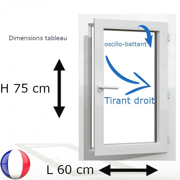 Fenêtre PVC 1 vantail H 75 x L 60 cm OB avec poignée tirant droit Fenêtre PVC 1 vantail H 75 x L 60 cm OB avec poignée tirant droit