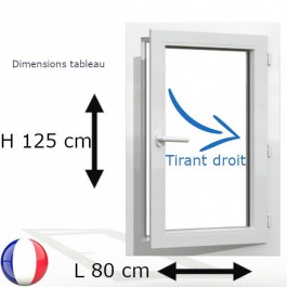 Fenêtre PVC 1 vantail H 125 x L 80 cm OF avec poignée tirant droit