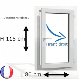 Fenêtre PVC 1 vantail H 115 x L 80 cm OF avec poignée tirant droit