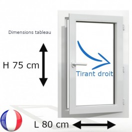 Fenêtre PVC 1 vantail H 75 x L 80 cm OF avec poignée tirant droit