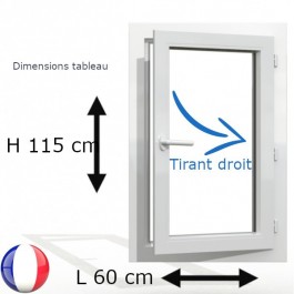 Fenêtre PVC 1 vantail H 115 x L 60 cm OF avec poignée tirant droit