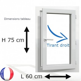 Fenêtre PVC 1 vantail H 75 x L 60 cm OF avec poignée tirant droit