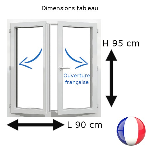 Fenêtre PVC 2 vantaux H 95 x L 90 cm OF avec poignée