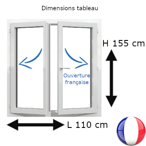 Fenêtre PVC 2 vantaux H 155 x L 110 cm OF avec poignée