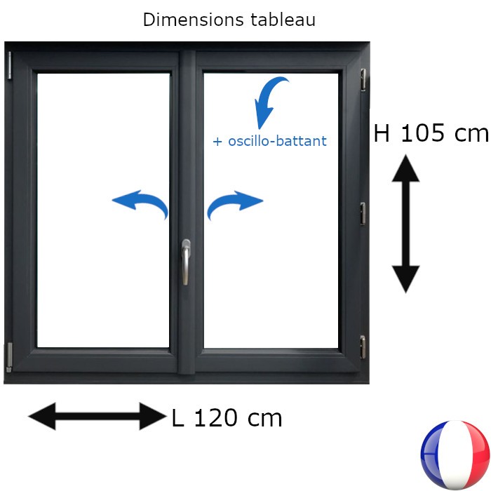 Fenêtre PVC 2 vantaux H 105 x L 120 cm OB anthracite avec poignée