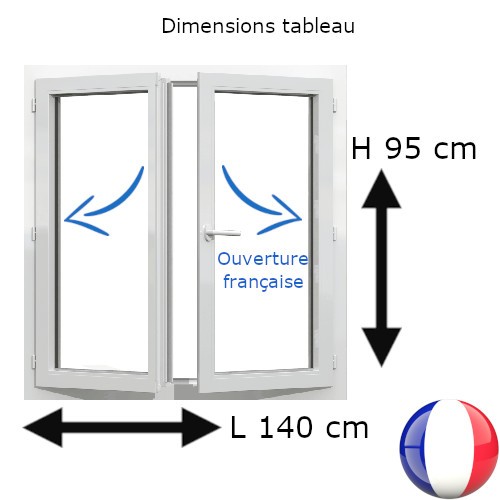 Fenêtre PVC 2 vantaux H 95 x L 140 cm OF avec poignée Fenêtre PVC 2 vantaux H 95 x L 140 cm OF avec poignée