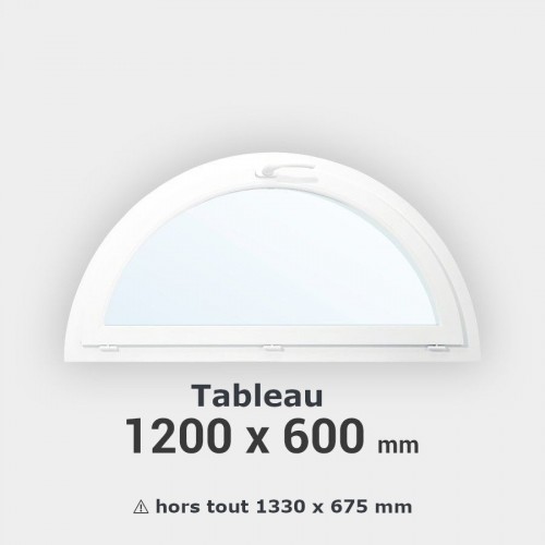 Fenêtre demi-lune à soufflet PVC tableau 1200x600 mm