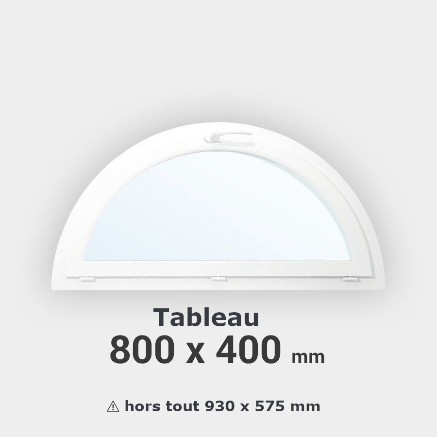 Fenêtre demi-lune à soufflet PVC tableau 800x400 mm