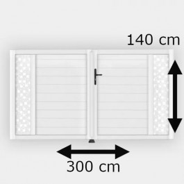 Portail battant électrique PVC blanc ARLES décor carré L300