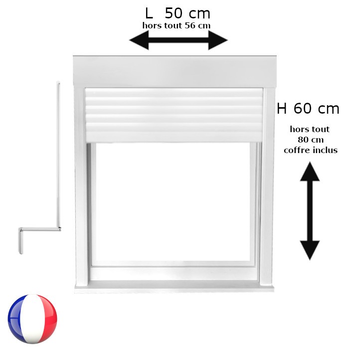 Fenêtre avec volet roulant manivelle verre granité PVC H 60 x L 50 cm 1 vantail