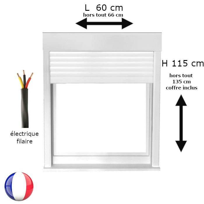 Fenêtre avec volet roulant électrique PVC H 115 x L 60 cm 1 vantail