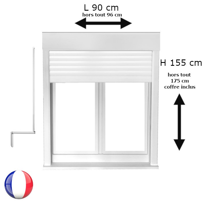 Fenêtre oscillo-battant avec volet roulant manivelle PVC H 155 x L 90 cm 2 vantaux