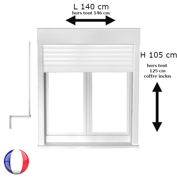 Fenêtre oscillo-battant avec volet roulant manivelle PVC H 105 x L 140 cm 2 vantaux