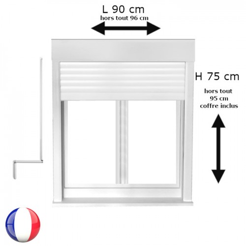 Fenêtre avec volet roulant manivelle PVC H 75 x L 90 cm 2 vantaux