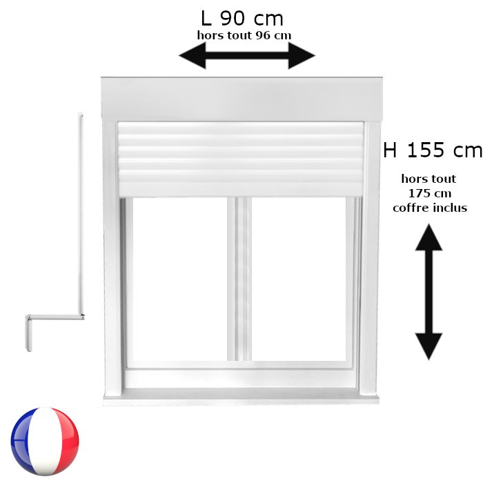 Fenêtre avec volet roulant manivelle PVC H 155 x L 90 cm 2 vantaux
