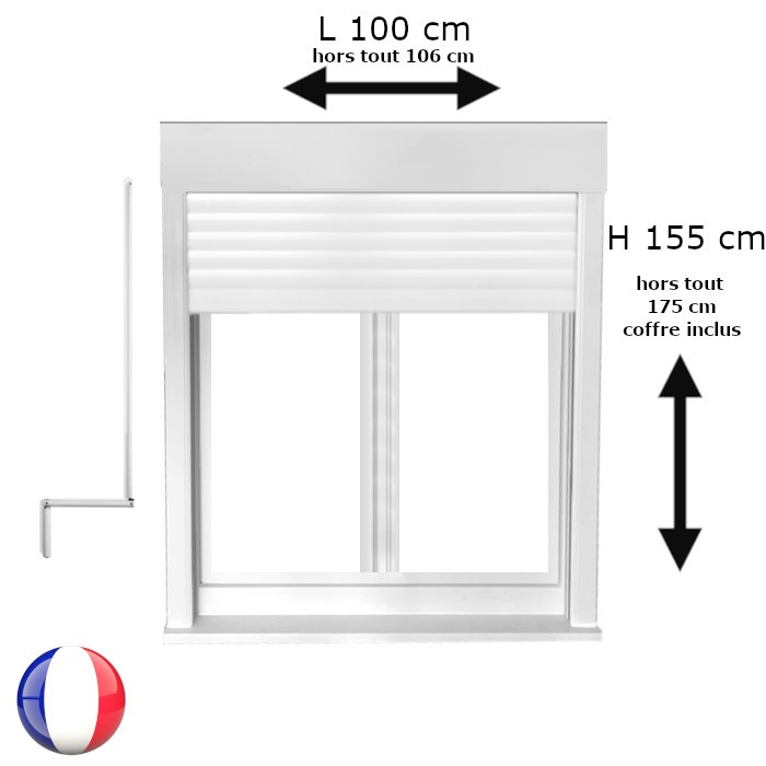 Fenêtre avec volet roulant manivelle PVC H 155 x L 100 cm 2 vantaux