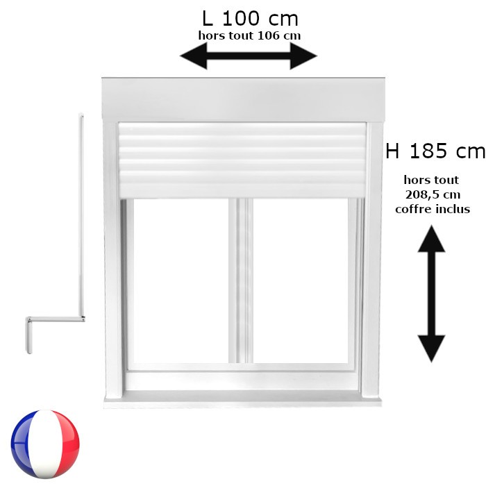 Fenêtre avec volet roulant manivelle PVC H 185 x L 100 cm 2 vantaux