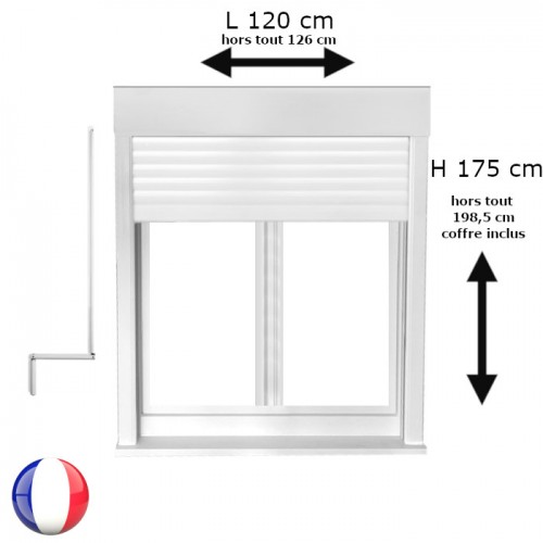Fenêtre avec volet roulant manivelle PVC H 175 x L 120 cm 2 vantaux