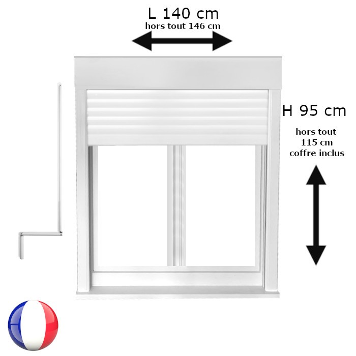 Fenêtre avec volet roulant manivelle PVC H 95 x L 140 cm 2 vantaux