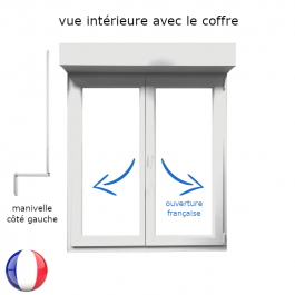 Fenêtre avec volet roulant manivelle PVC H 135 x L 140 cm 2 vantaux (vue intérieure)