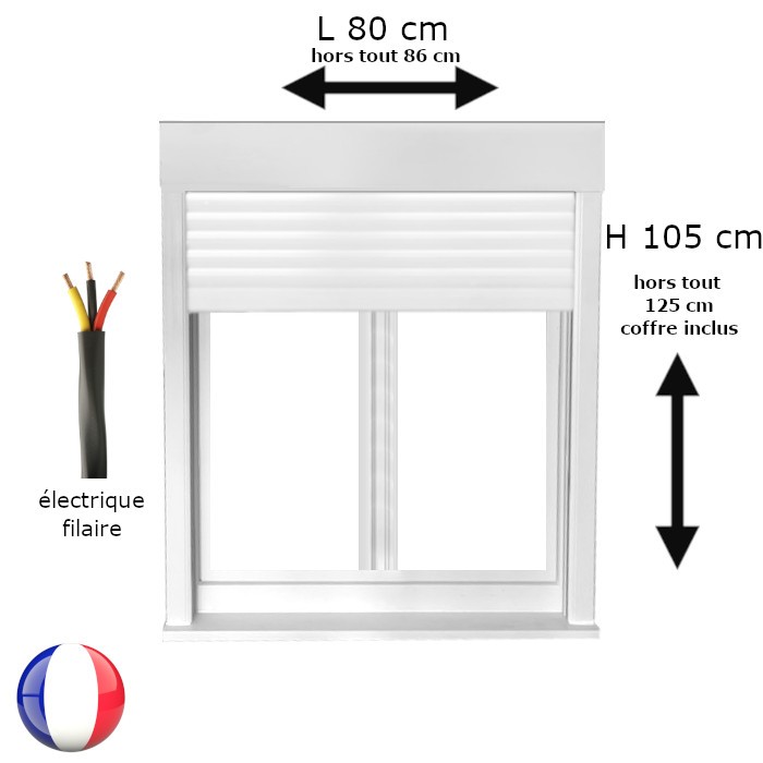 Fenêtre avec volet roulant électrique PVC H 105 x L 80 cm 2 vantaux