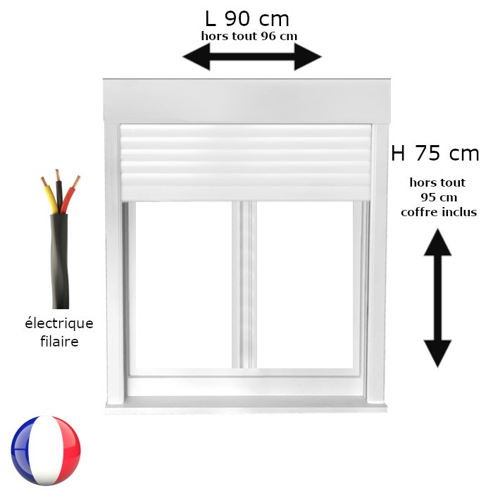 Fenêtre avec volet roulant électrique PVC H 75 x L 90 cm 2 vantaux