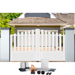 Portail battant électrique PVC blanc ALENÇON CONVEXE (en ambiance)