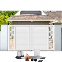 Portail battant électrique PVC blanc ARLES DÉCOR RECTANGLE (en ambiance)