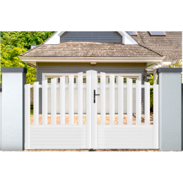 Portail battant PVC standard ALENÇON blanc CONVEXE (en situation)