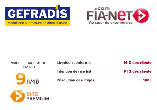 Gefradis est un "site e-commerce premium" auprès de notre partenaire FIa-net (notes et avis clients).