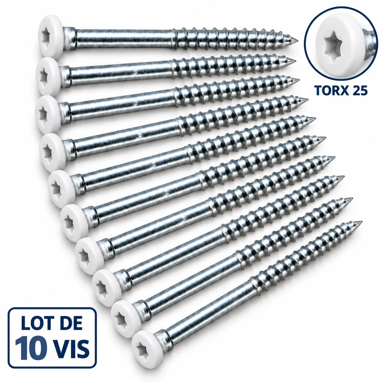 10 vis bois spéciale rénovation tête blanche 70mm